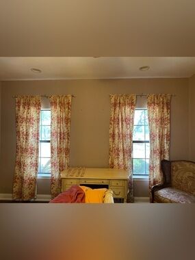 Classic Floral Window Curtains in Cream and Rose - Unbranded 4 Panels 50 x 90